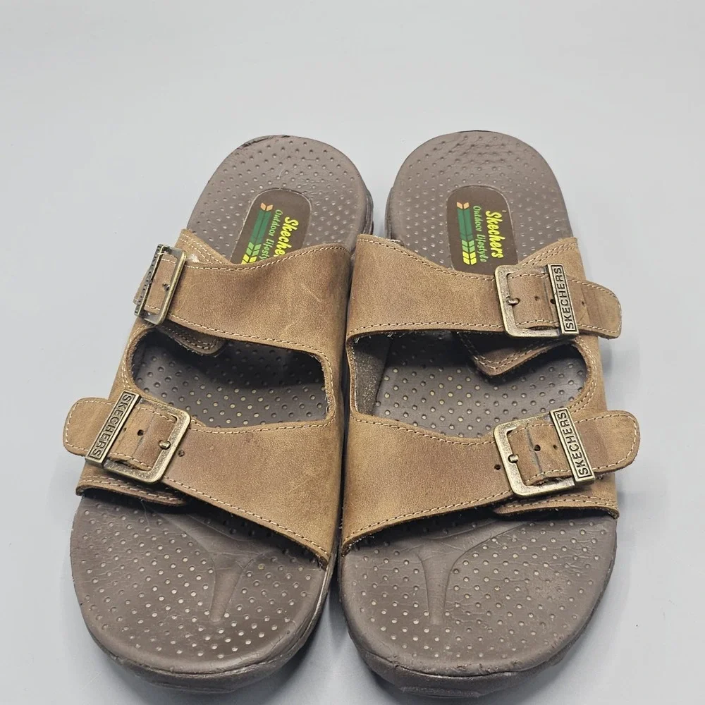 Skechers Leather Sandals Slide Strap Buckles Outdoor Lifestyle Women's 12